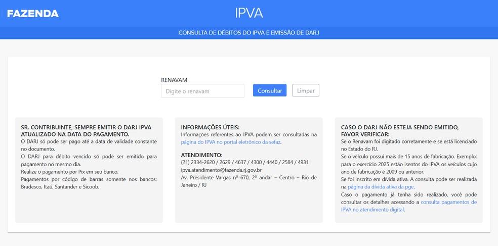 Guia de IPVA 2025 no RJ começa a ser emitida em 8 de janeiro