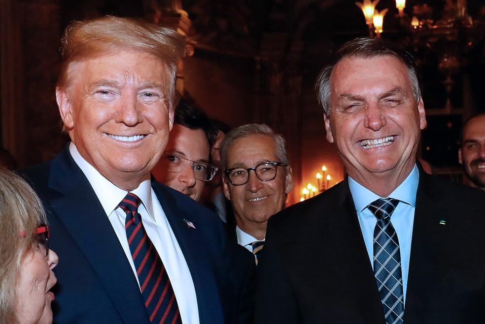 Donald Trump e Jair Bolsonaro durante jantar em Mar a Lago, Flórida, EUA