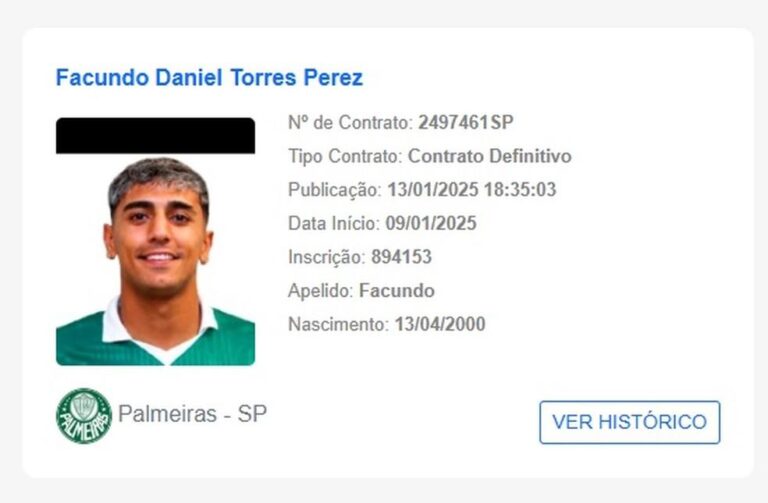 Facundo Torres é registrado no BID e está pronto para estrear pelo Palmeiras