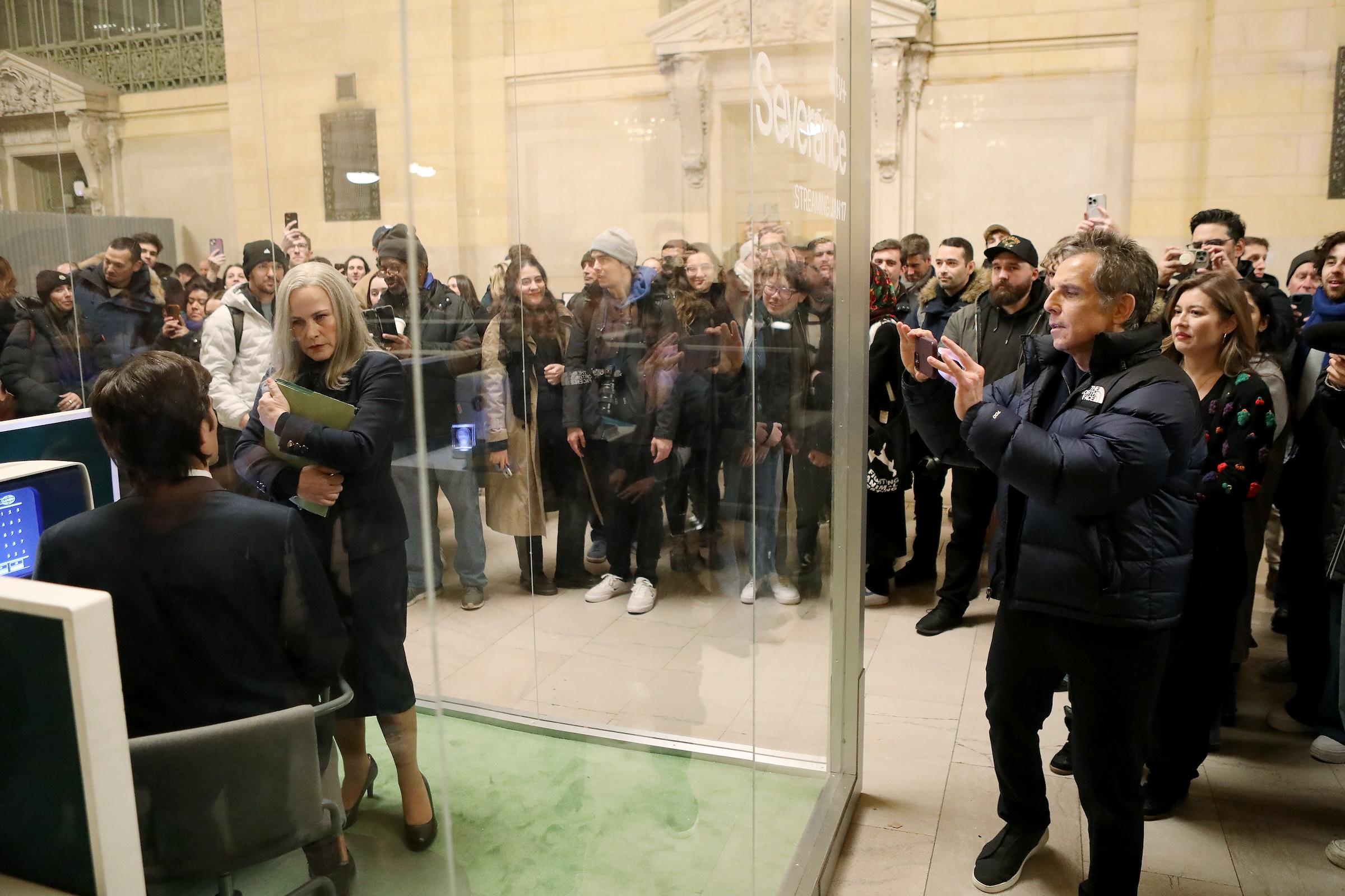 Severance pop-up installation in Grand Central NYC