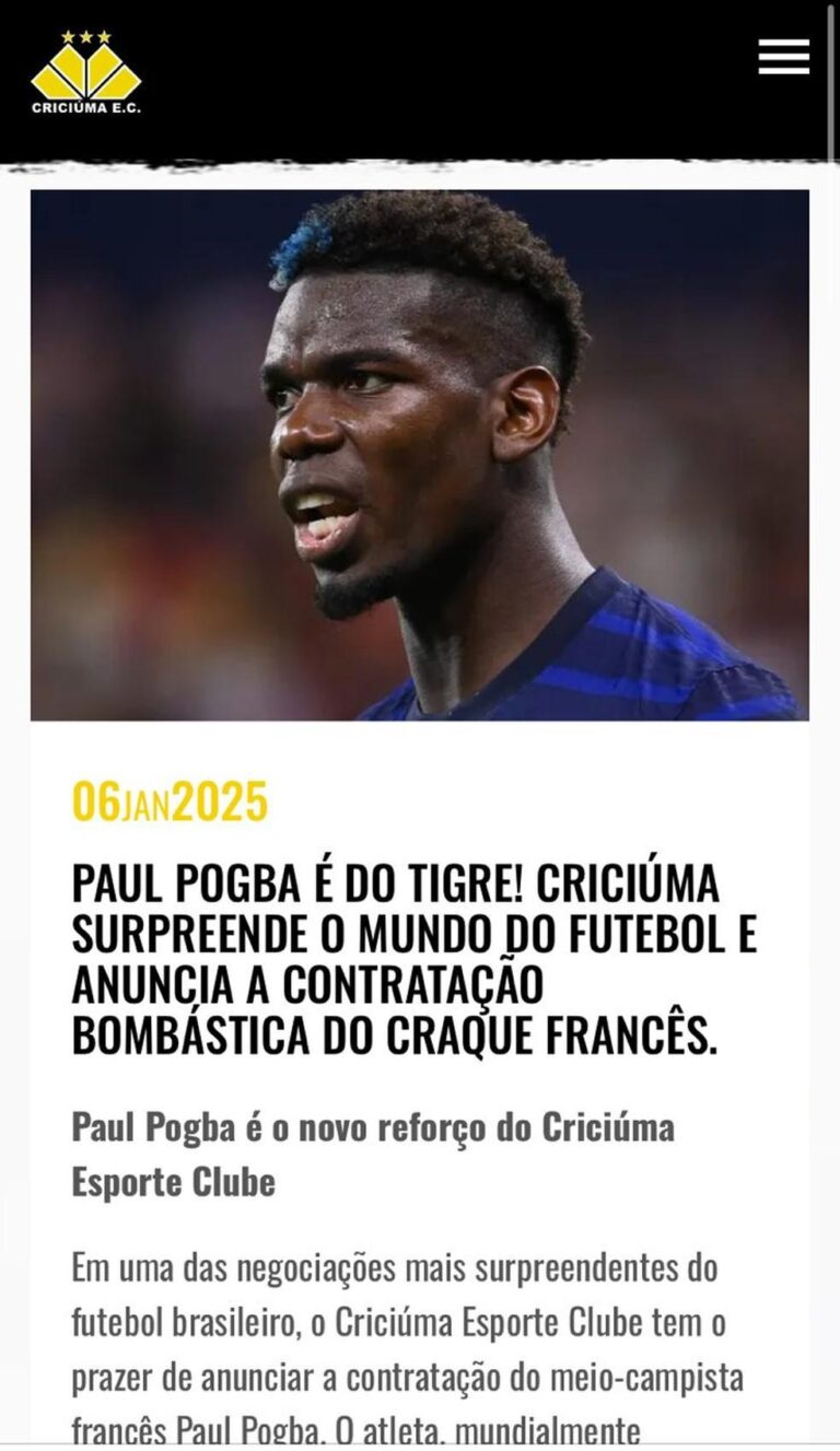 Site do Criciúma é Hackeado e Anuncia Contratação de Paul Pogba