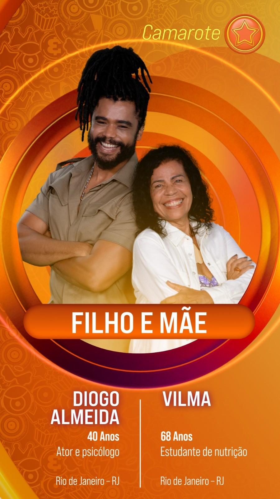 Diogo Almeida e Vilma: ator joga o BBB 25 com a mãe