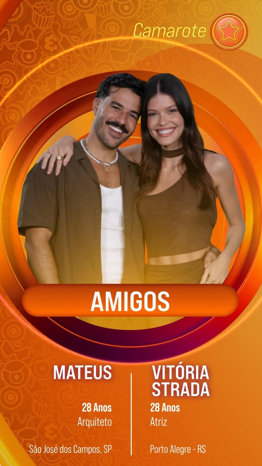 Vitória Strada e Mateus: dupla do BBB 25 — Foto: TV Globo