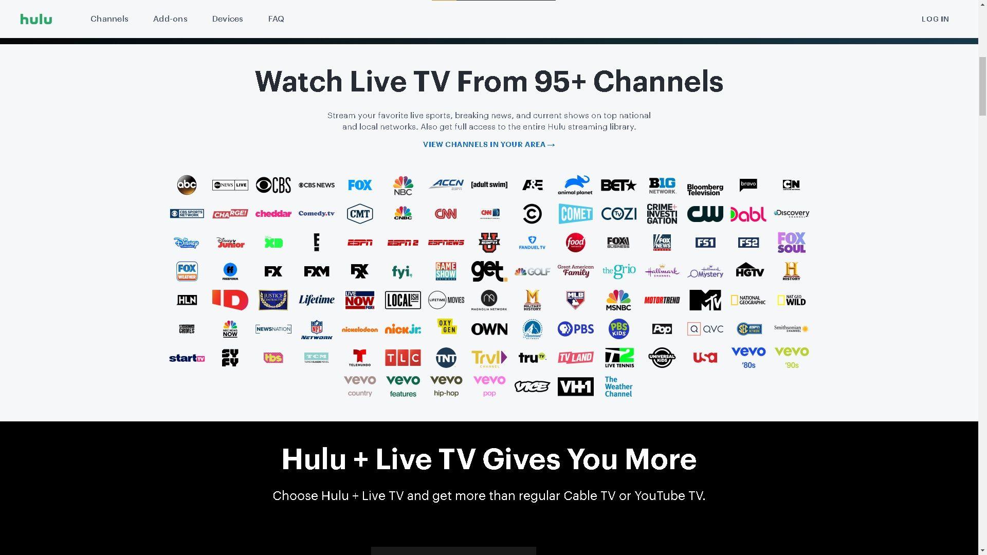 A list of the live TV channels available on Hulu + Live TV