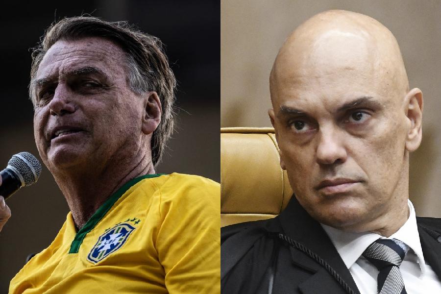 O ex-presidente Jair Bolsonaro e o ministro Alexandre de Moraes, do Supremo Tribunal Federal