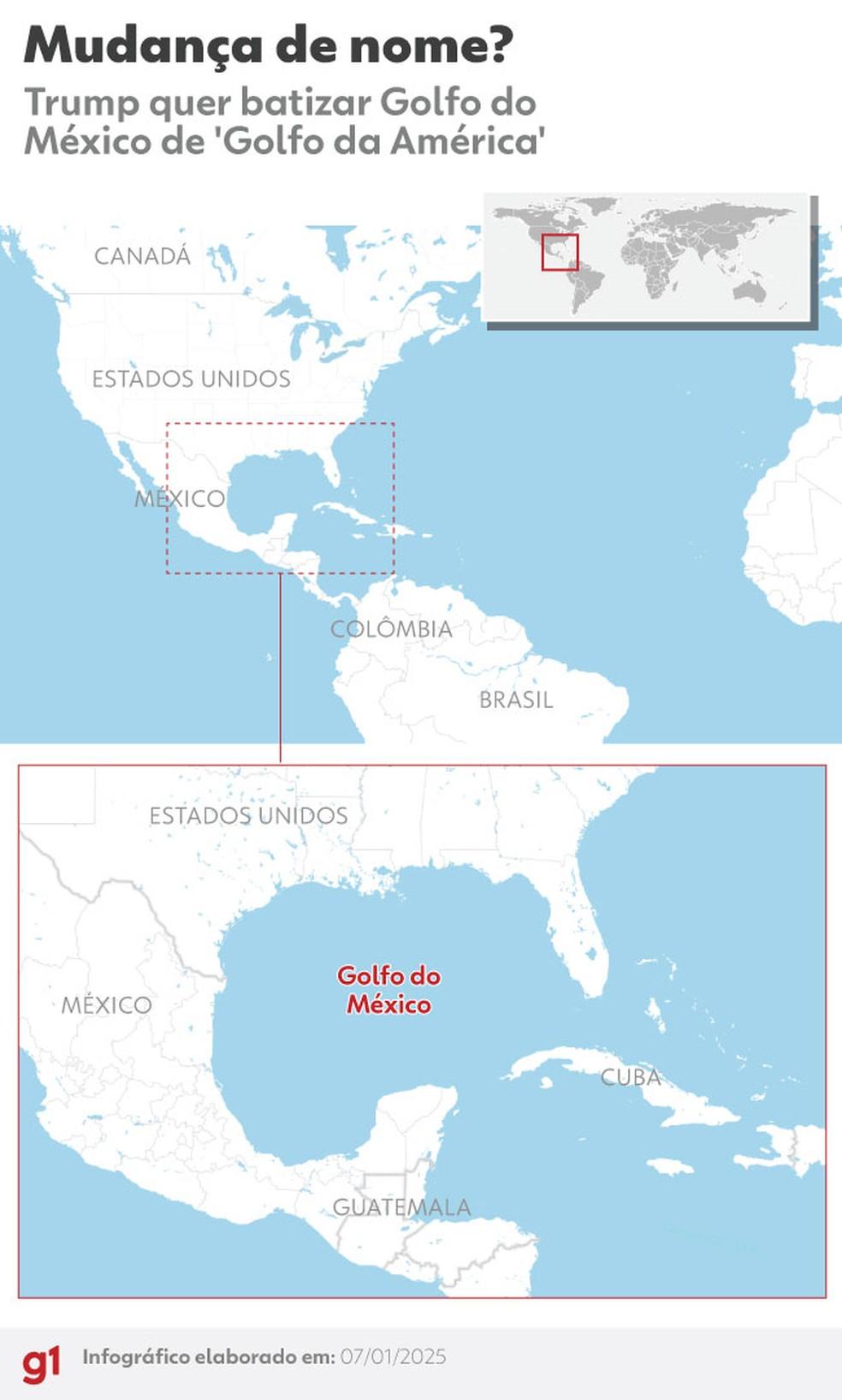 Mapa mostrando a localização do Golfo do México.