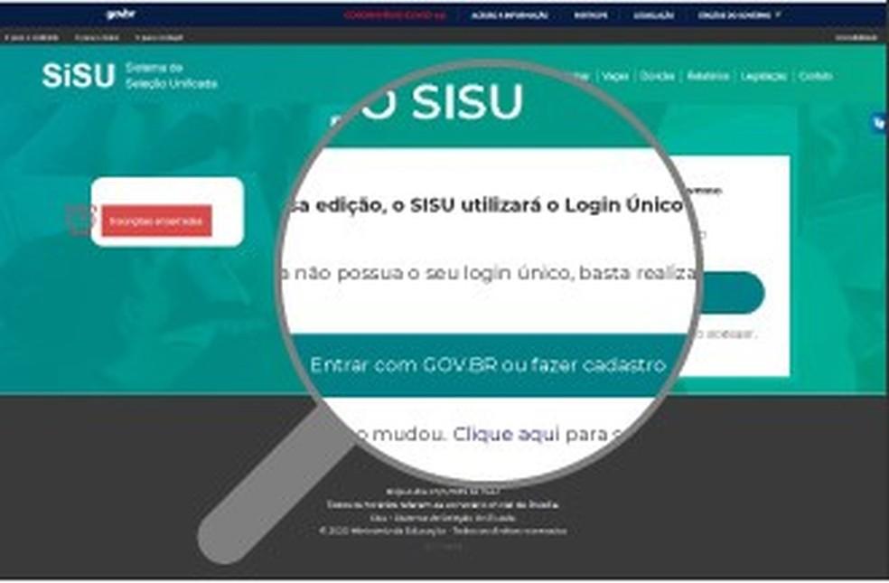 Sisu: tela de login para fazer a inscrição