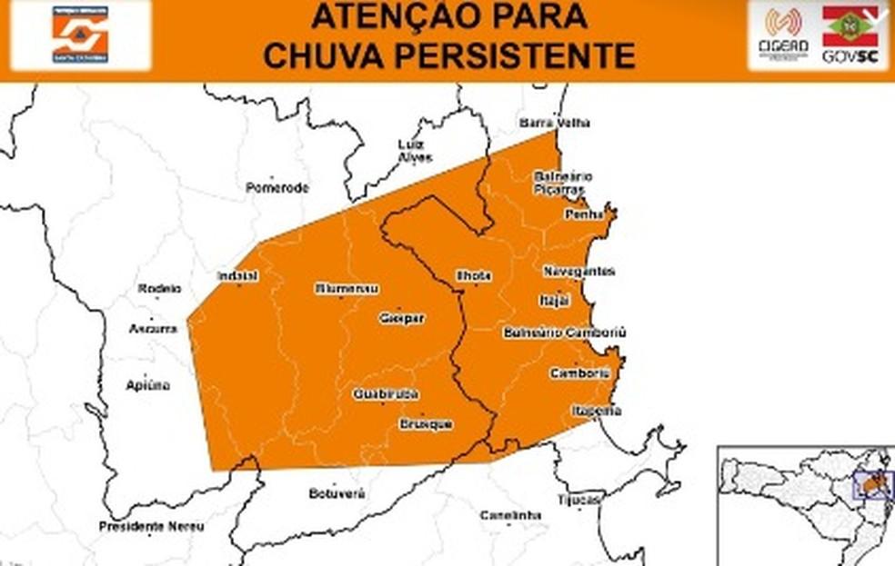 Alerta da Defesa Civil em Santa Catarina