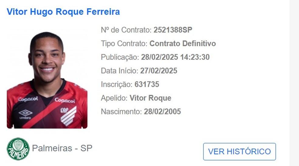 Vitor Roque é registrado no BID pelo Palmeiras