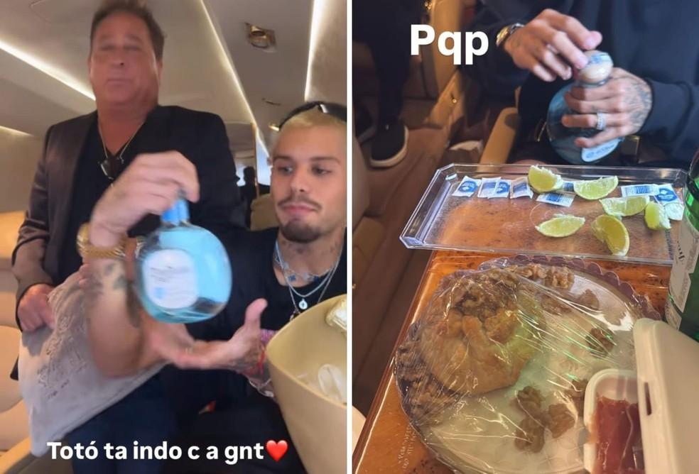 Zé Felipe e Leonardo em jatinho a caminho da Fazenda Talismã