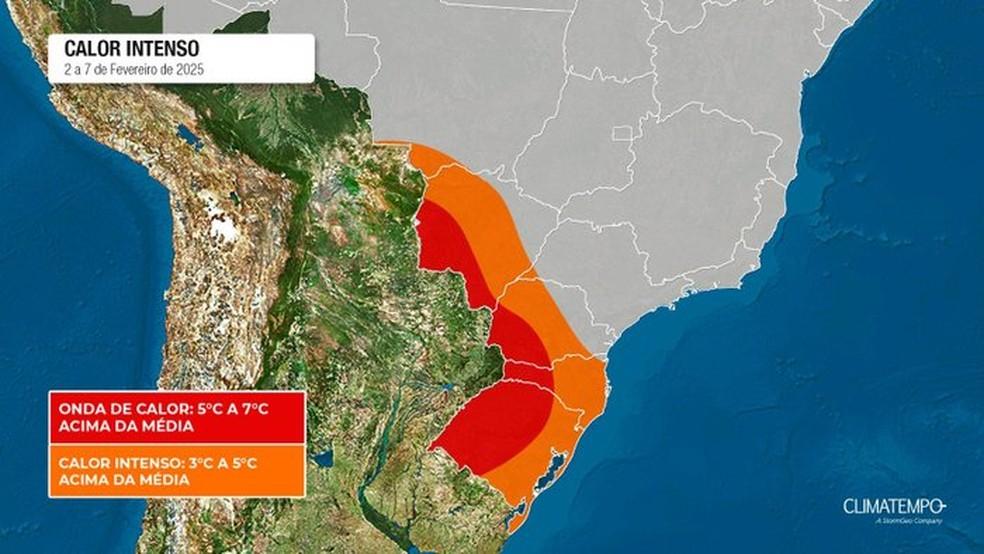 Mapa mostra previsão de onda de calor no RS — Foto: Climatempo