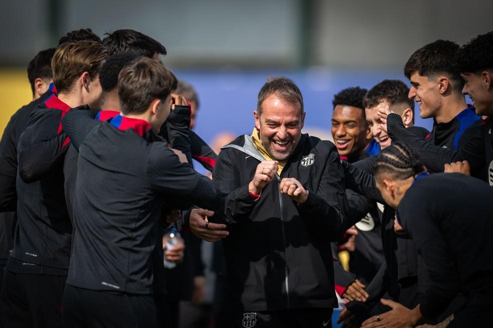 Treino do Barcelona antes do confronto contra o Atlético de Madrid