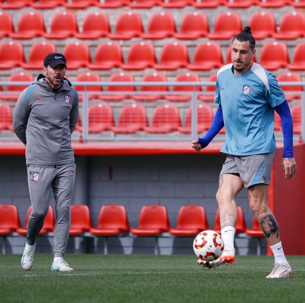 Treino do Atlético de Madrid antes da partida contra o Barcelona