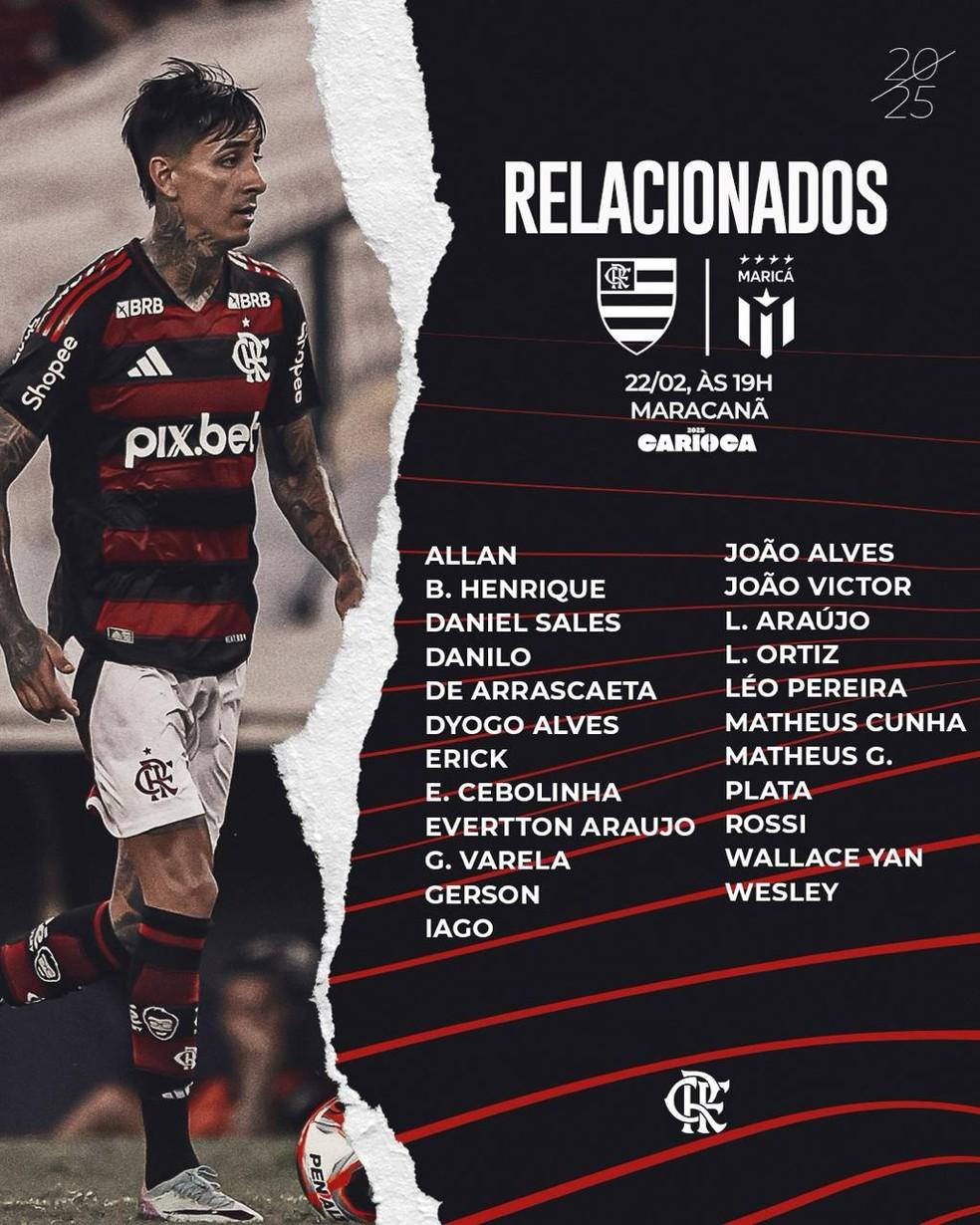 Lista de relacionados do Flamengo para o jogo contra o Maricá
