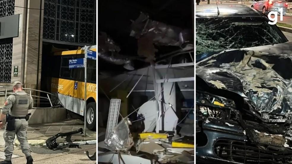 Ônibus foi jogado contra agência bancária por carro que participava em Porto Alegre