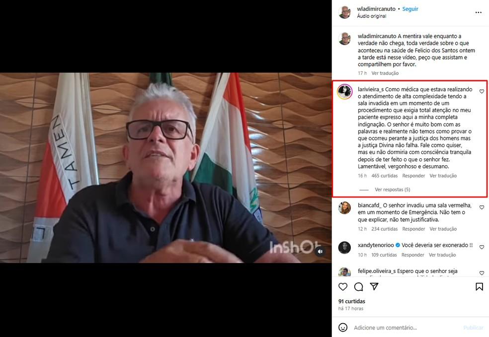 Médica critica vereador que invadiu sala vermelha durante atendimento a paciente.