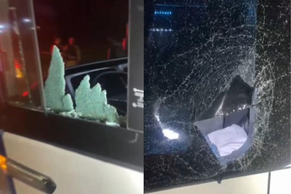 Ônibus ficou com os vidros quebrados durante ação em Londrina