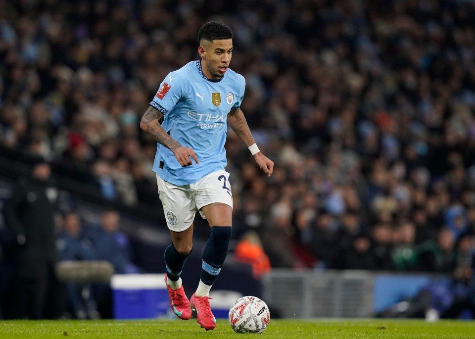 Savinho do Manchester City em uma partida da FA Cup