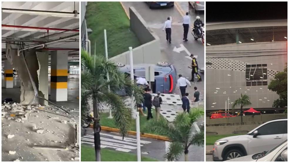 Carro cai do terceiro andar do estacionamento do shopping Iguatemi Bosque