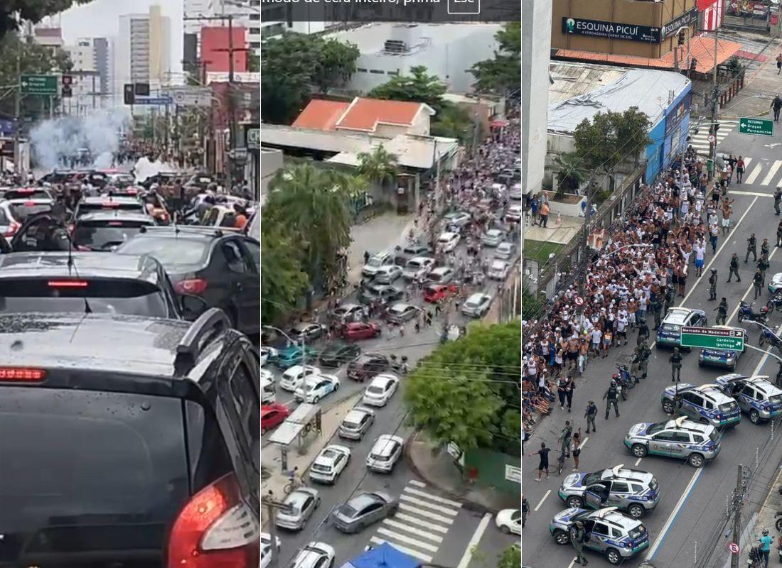 Vídeos mostram brigas entre torcidas na Real da Torre, neste sábado (1º), dia de Santa x Sport.