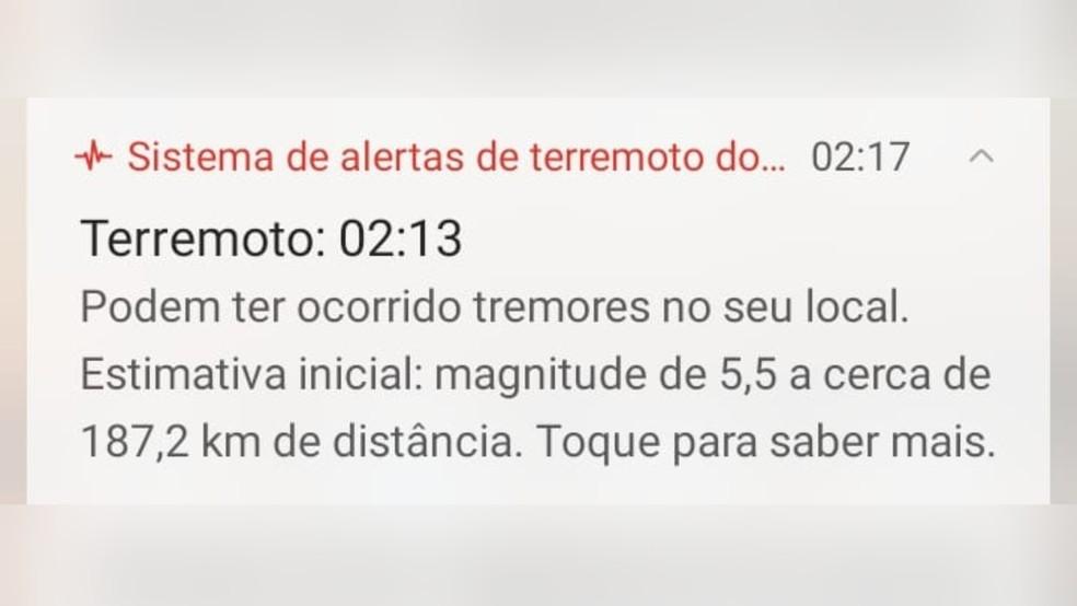 Alerta de terremoto enviado a celular de morador de São Paulo