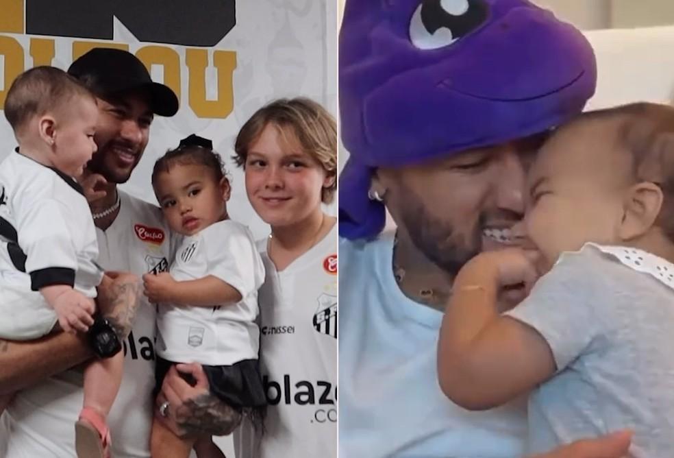Neymar com Helena, Mavie e Davi Lucca