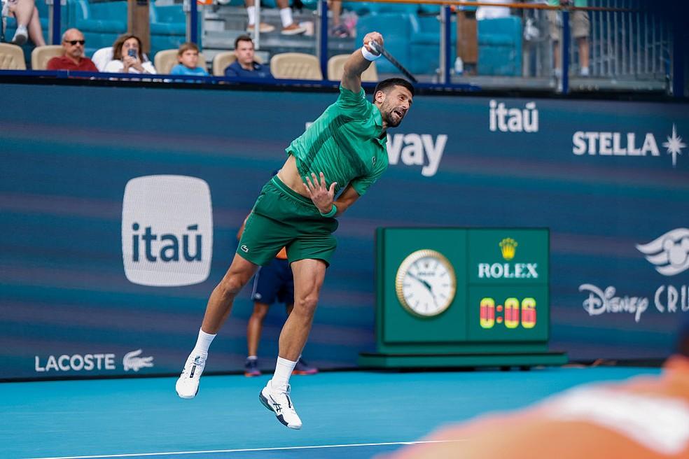 Djokovic em ação nas quartas de final do Miami Open 2025