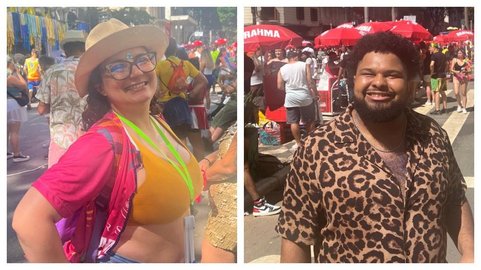 Foliões Barbara Bueno e Tiago Neres no bloco Tarado Ni Você