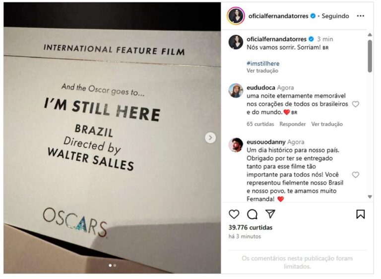 Brasil faz história: ‘Ainda Estou Aqui’ conquista o Oscar de Melhor Filme Internacional