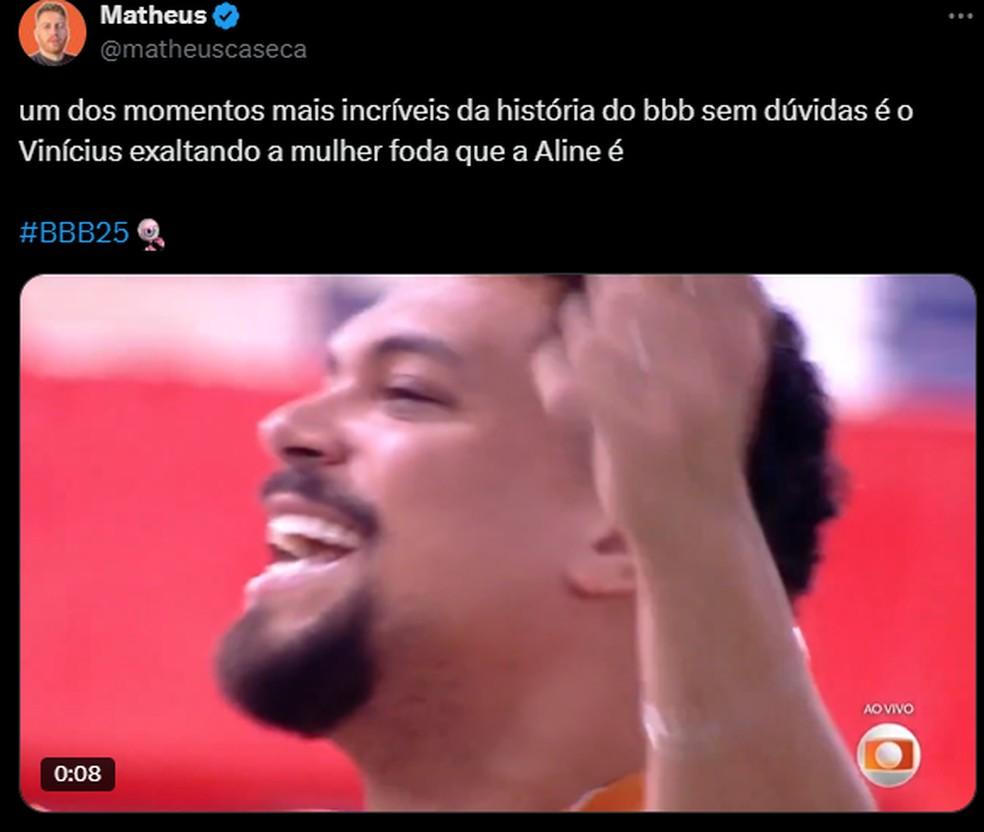 Público elogia homenagem de Vinícius a Aline 'Que lindo'