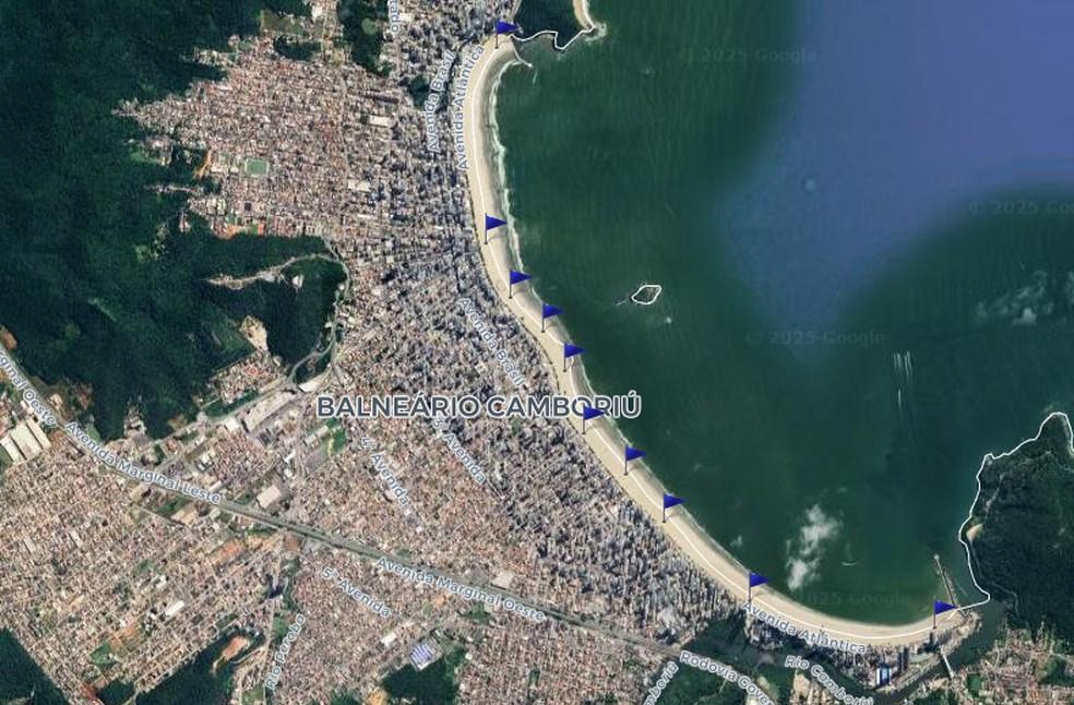 Mapa com pontos próprios para banho na Praia Central