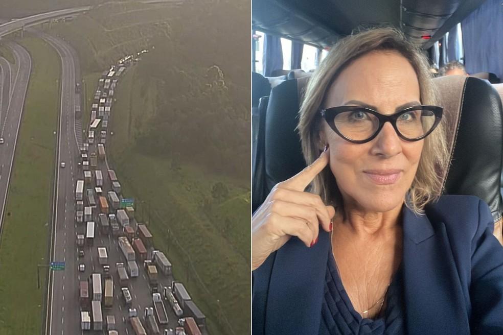 Cida Coelho está presa em congestionamento na Rodovia Anchieta desde a noite de quinta-feira (13)