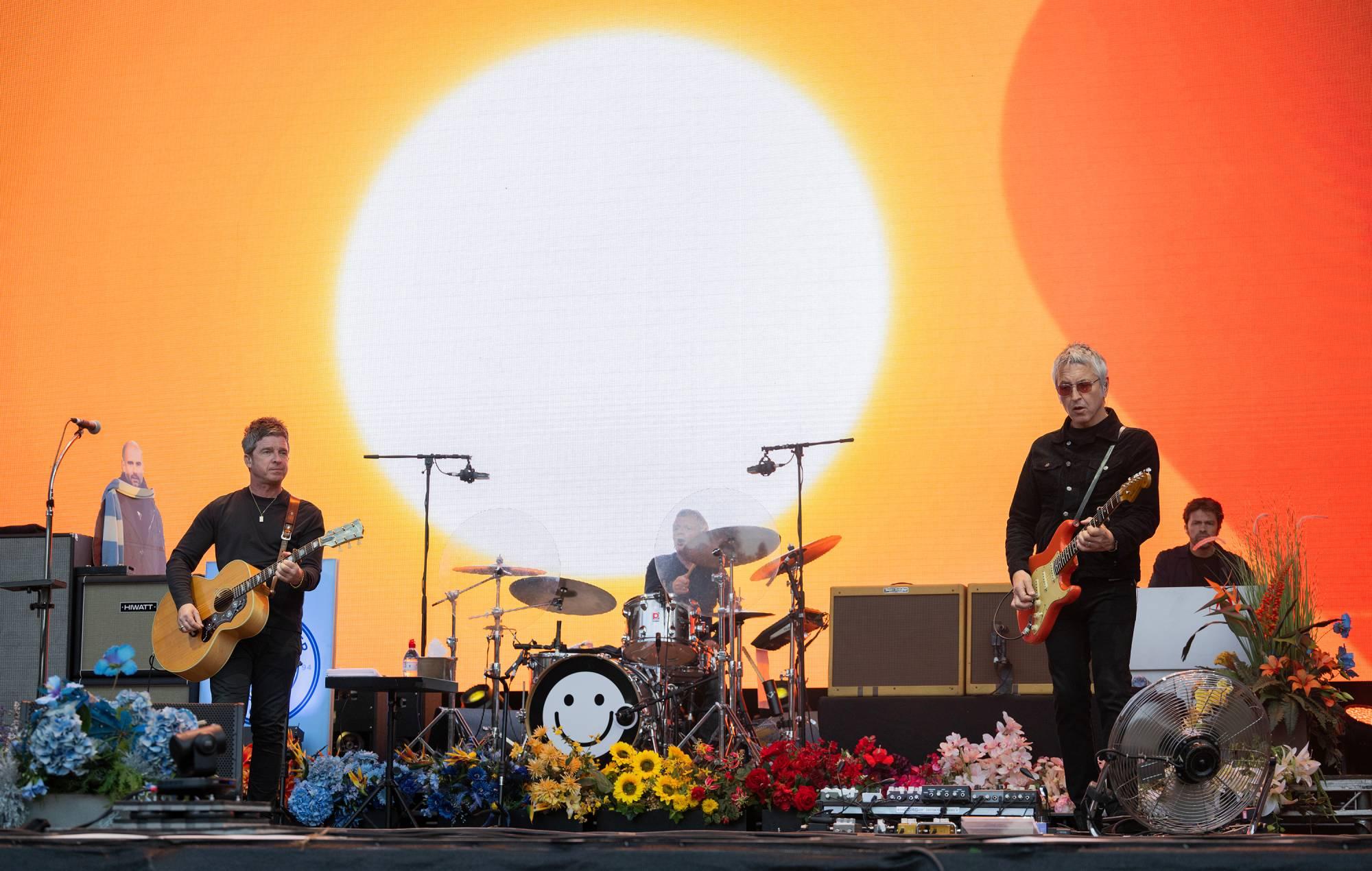 Noel Gallagher and Gem Archer perform with High Flying Birds at Warwick Castle on July 21, 2024 in Warwick, England.