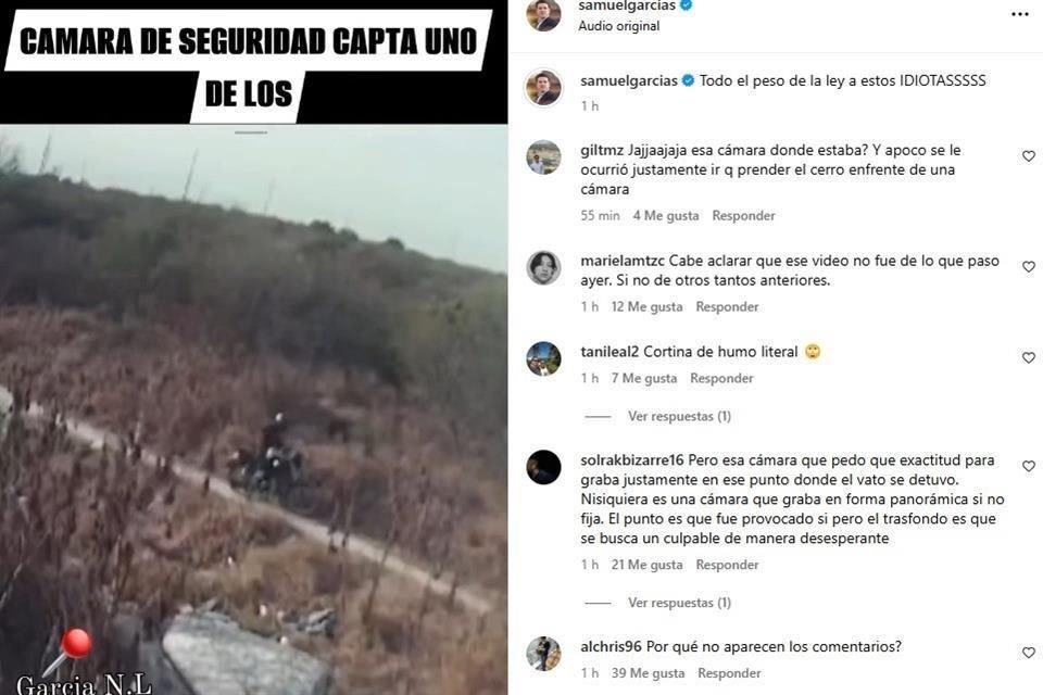 Samuel García em vídeo acusando homem por incêndio