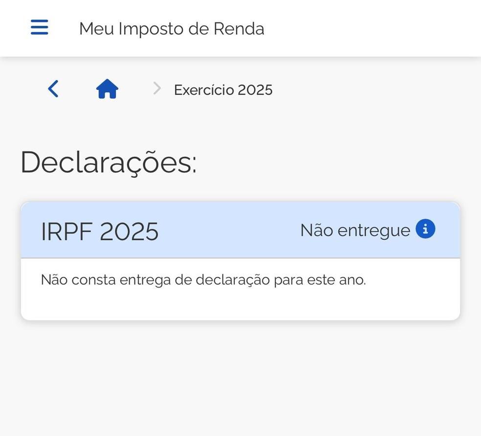 Página do 'Meu Imposto de Renda' no app da Receita Federal
