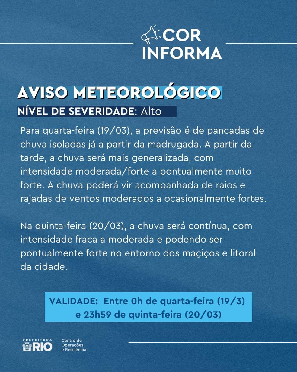 Comunicado do Centro de Operações do Rio