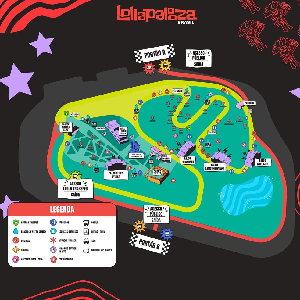 Mapa com palcos e outras atrações do Lollapalooza