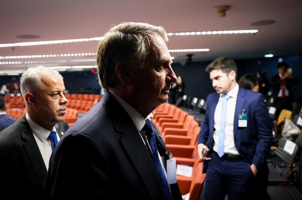 Bolsonaro durante o 1º dia de julgamento da trama golpista na 1ª Turma do STF