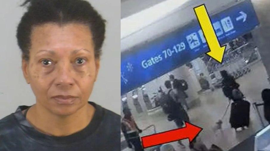 Alison Lawrence foi vista pelas câmeras do aeroporto com o cachorro.