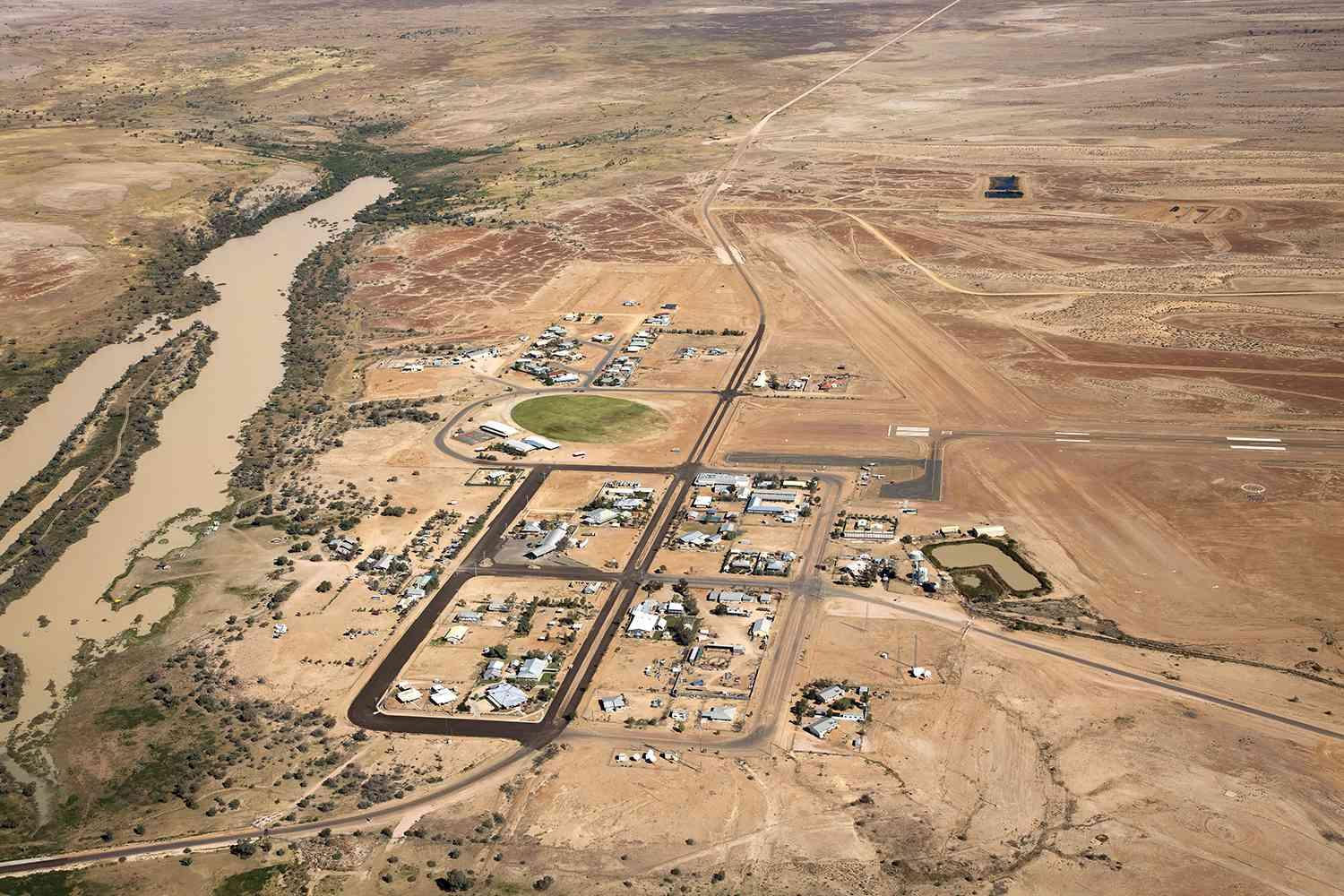 Aerial view of Birdsville, QLD, Australia.