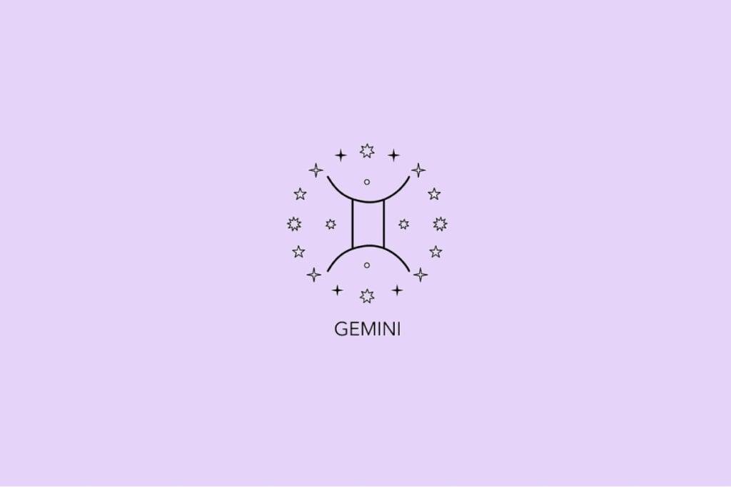Símbolo astrológico do signo de Gêmeos rodeado por pequenas estrelas