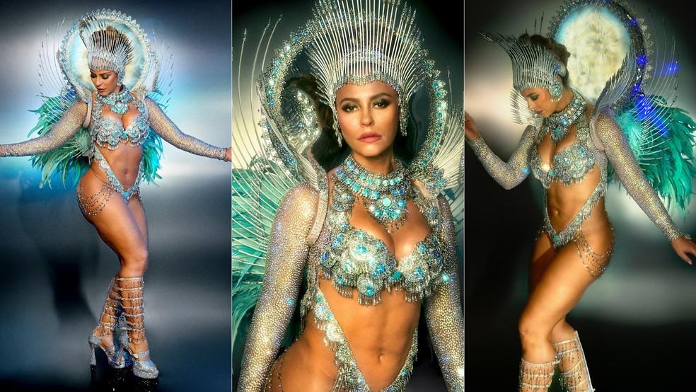 Paolla Oliveira no carnaval 2025, usando fantasia luxuosa de LED.
