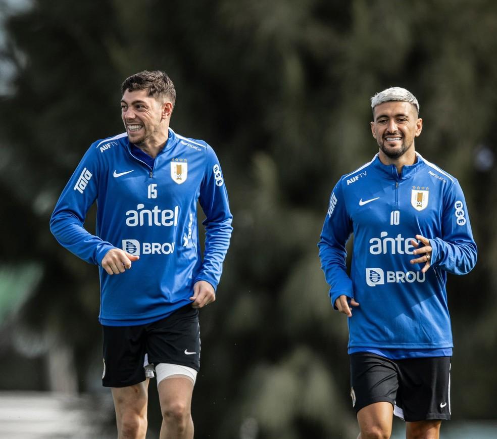Arrascaeta em treino antes da partida contra a Argentina