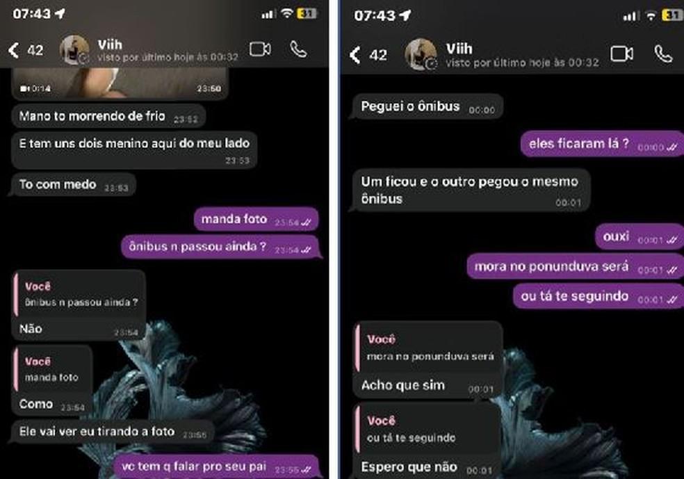 Mensagens de WhatsApp de Vitoria antes do desaparecimento