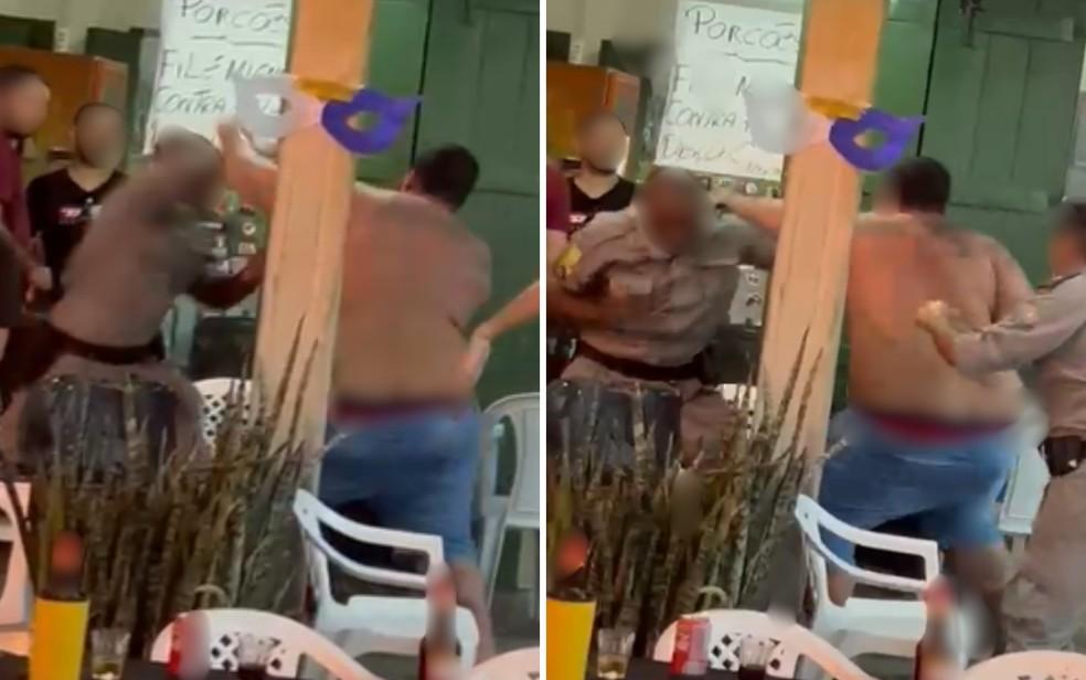 Homem em PM trocam socos em Goiás