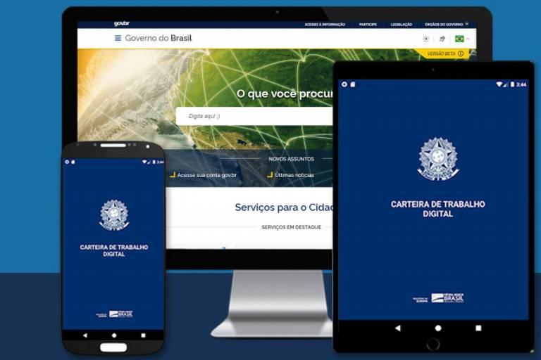 Prints da tela do aplicativo da carteira de trabalho digital