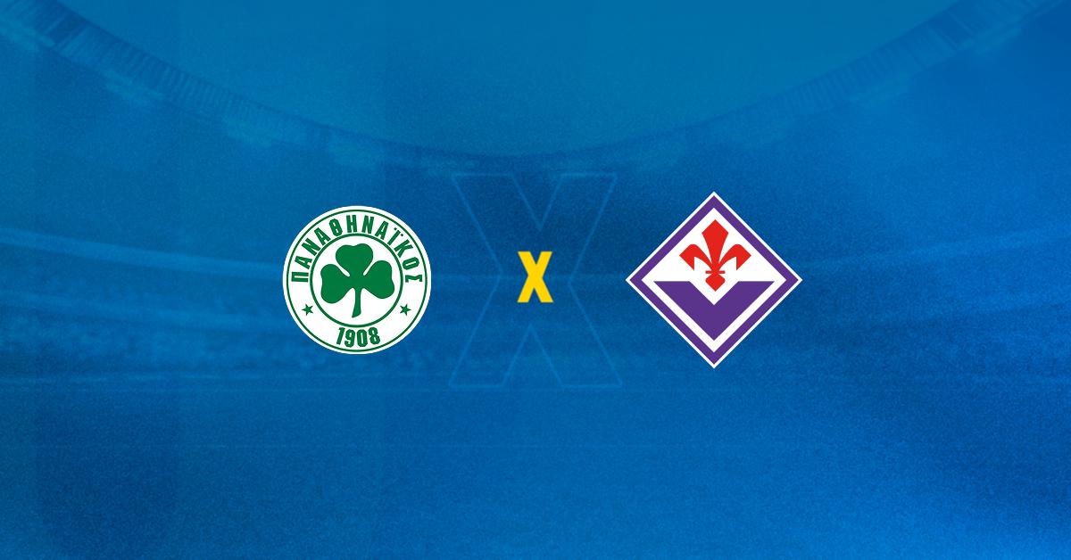 Escudo de Panathinaikos e Fiorentina se enfrentando na Liga Conferência