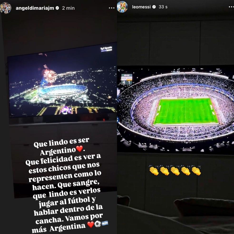 Di María e Messi celebram vitória da Argentina sobre o Brasil