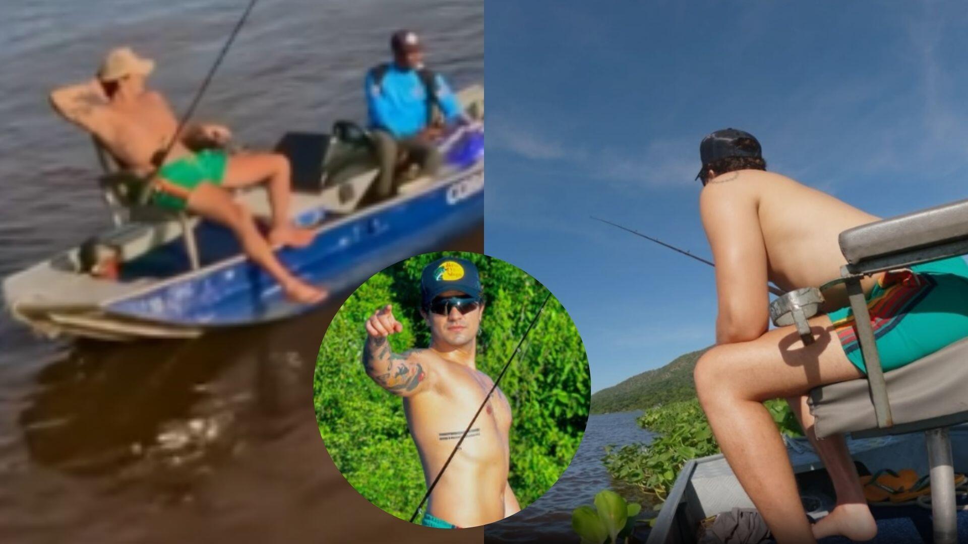 Luan Santana durante a pescaria no Pantanal