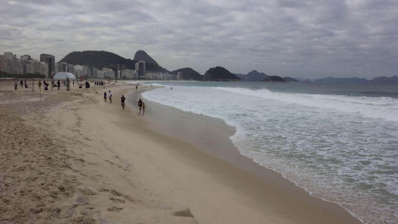 Praia de Copacabana com mar agitado